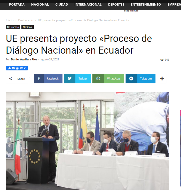 UE presenta proyecto «Proceso de Diálogo Nacional» en Ecuador
