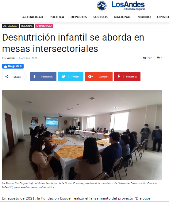 Desnutrición Infantil se aborda en mesas intersectoriales