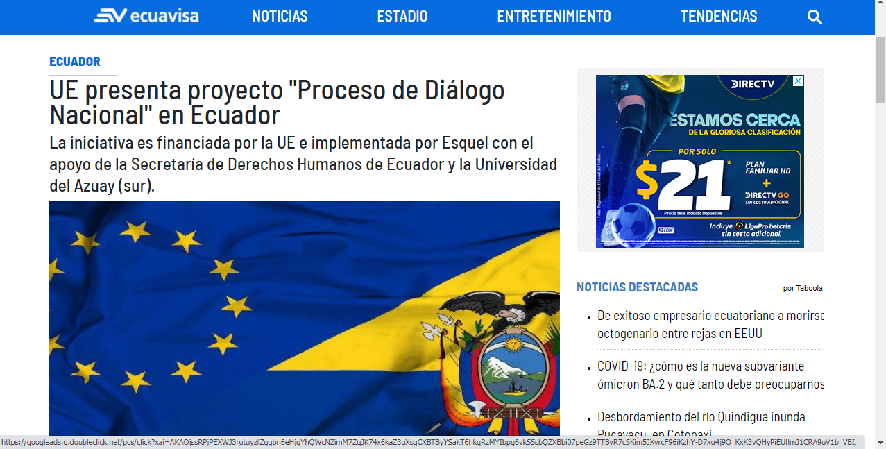 UE presenta proyecto "Proceso de Diálogo Nacional" en Ecuador